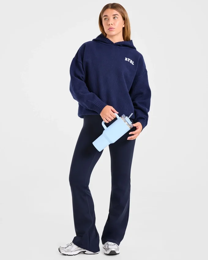Varsity Minimal Logo Oversized Knitted Hoodie