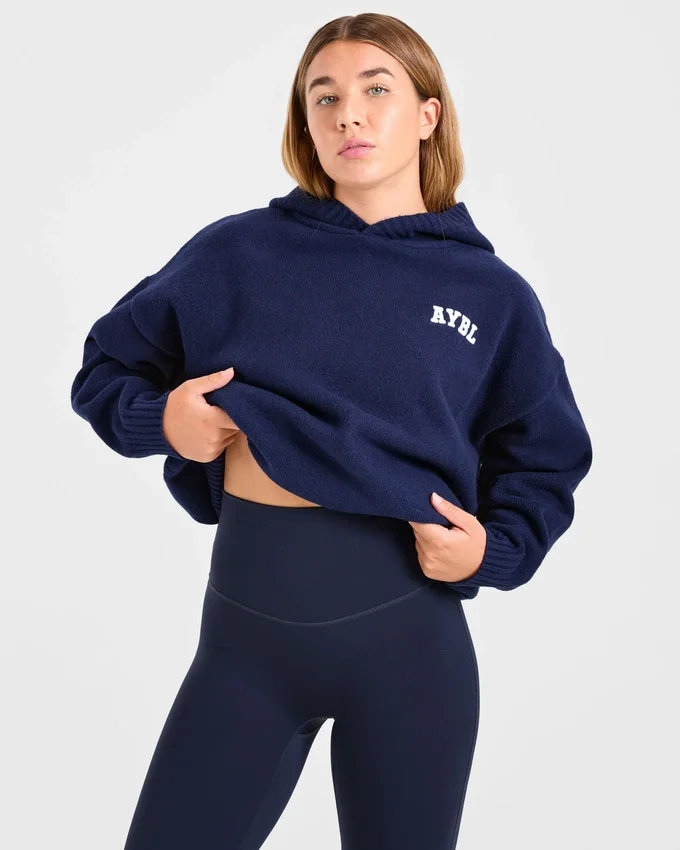 Varsity Minimal Logo Oversized Knitted Hoodie