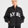 Varsity Oversized Fleece Zip Up Jacket