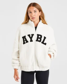 Varsity Oversized Fleece Zip Up Jacket