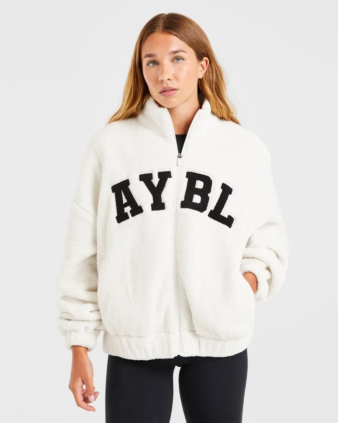 Varsity Oversized Fleece Zip Up Jacket