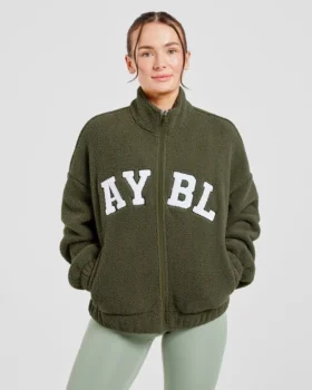 Varsity Oversized Fleece Zip Up Jacket