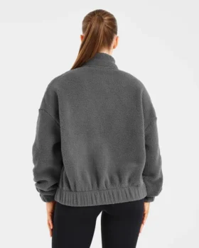 Varsity Oversized Fleece Zip Up Jacket