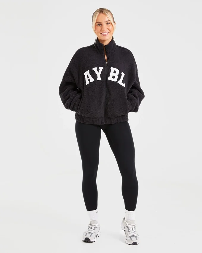 Varsity Oversized Fleece Zip Up Jacket
