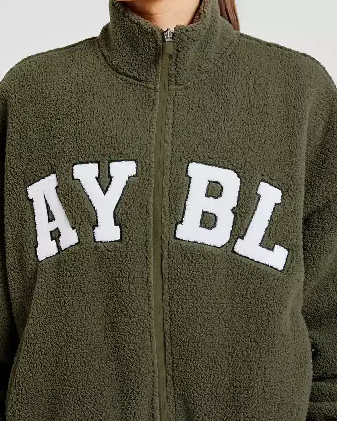 Varsity Oversized Fleece Zip Up Jacket