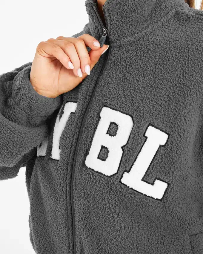 Varsity Oversized Fleece Zip Up Jacket