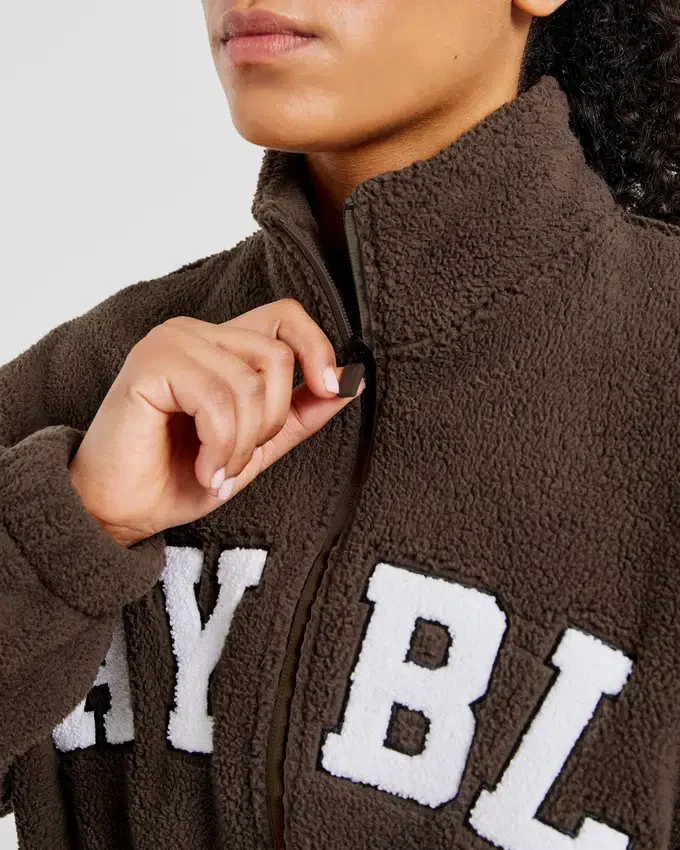 Varsity Oversized Fleece Zip Up Jacket
