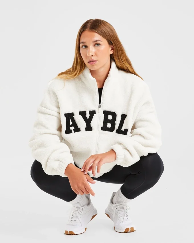 Varsity Oversized Fleece Zip Up Jacket