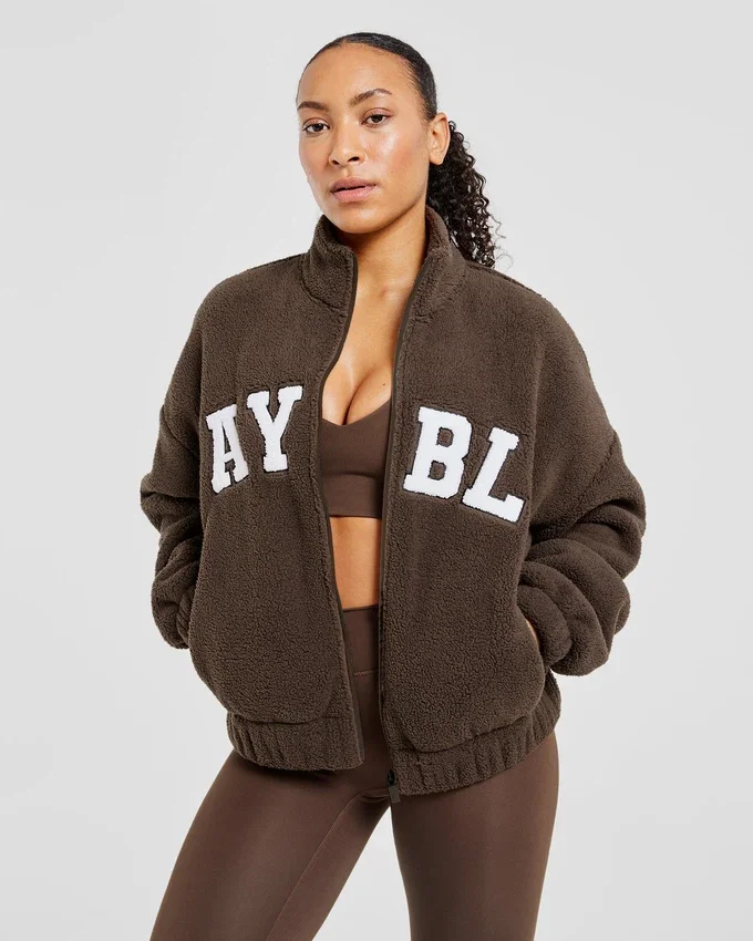 Varsity Oversized Fleece Zip Up Jacket