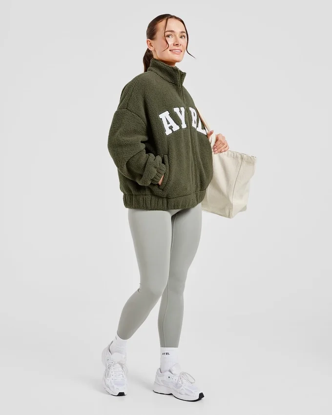 Varsity Oversized Fleece Zip Up Jacket